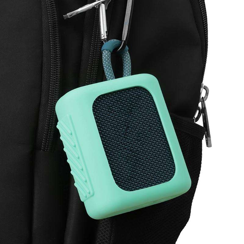 For JBL GO3 Bluetooth Speaker Silicone Cover Portable Protective Case with Carabiner(Army Green)