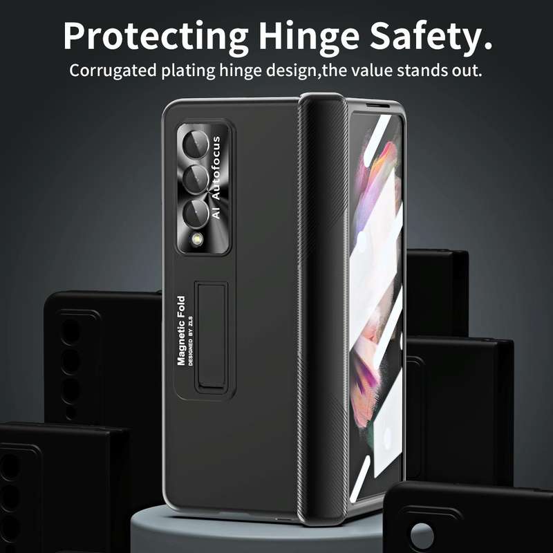 For Samsung Galaxy Z Fold4 Electroplating Corrugated Hinge Folding Phone Case(Black)