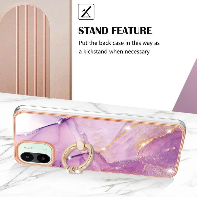 For Xiaomi Redmi A1 Electroplating Marble IMD Phone Case with Ring Holder(Purple 001)