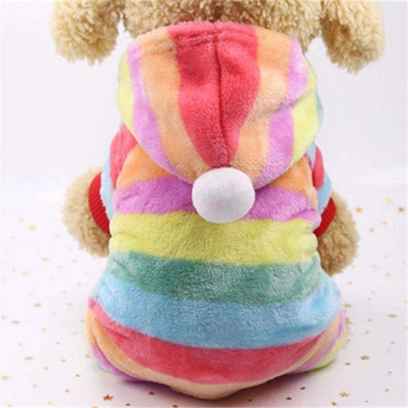 Dog Pajamas Fleece Jumpsuit Autumn Winter Dog Clothes Four legs Warm Pet Clothes, Size:S(Rainbow ...