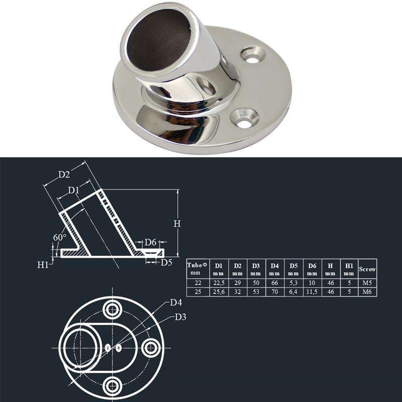60 Degree Round Pipe Seat 316 Stainless Steel Corrosion-Resistant Marine Tube Seat, Specification...
