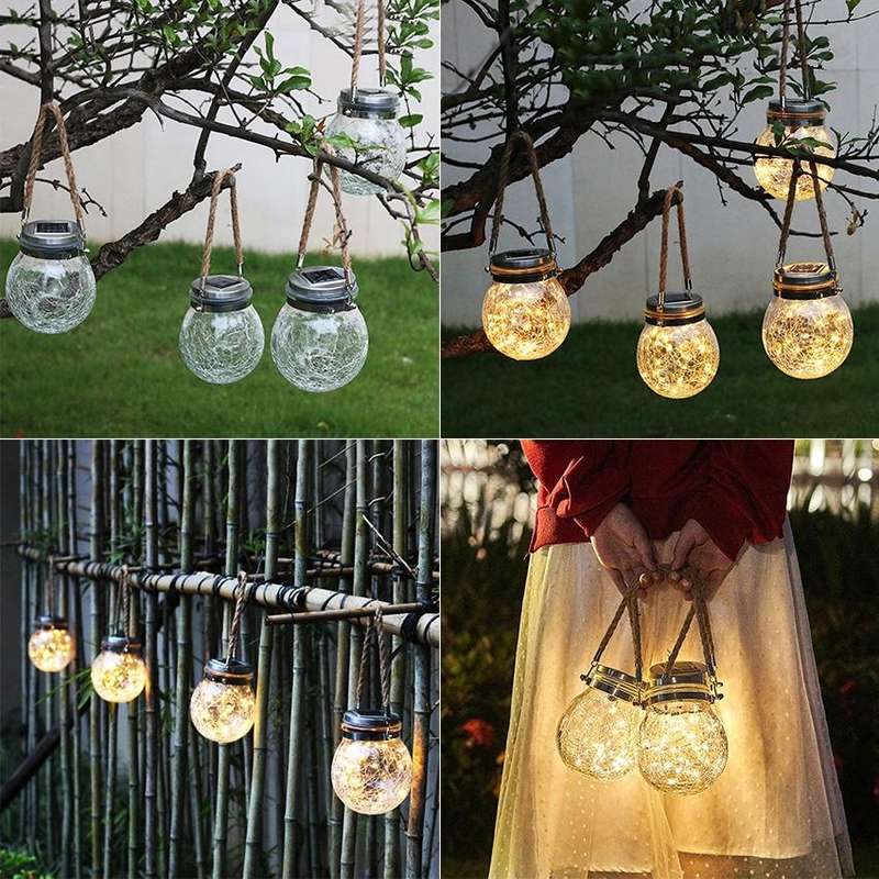 Solar Energy Glass Bottle Pendent Lamp IP55 Waterproof Outdoor Garden Decoration Light (Warm White)