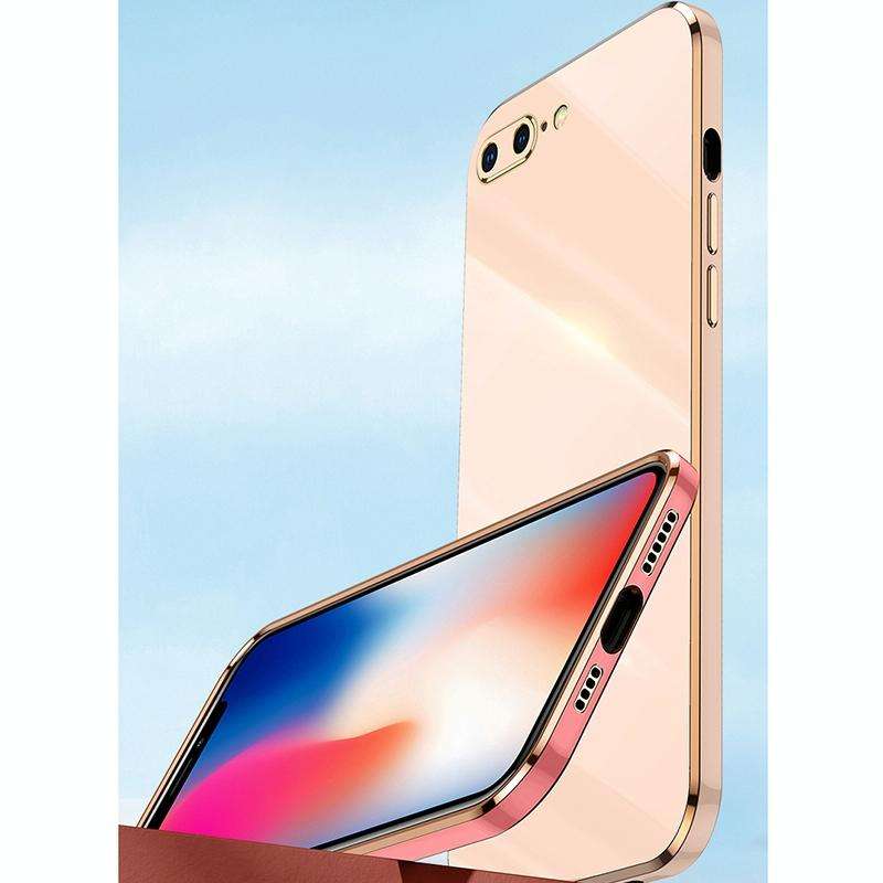 XINLI Straight 6D Plating Gold Edge TPU Shockproof Case For iPhone 8 Plus / 7 Plus(White)