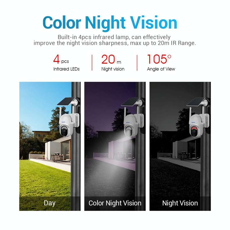 ESCAM QF103 3MP Cloud Storage PT WIFI PIR Alarm IP Camera with Solar Panel Battery Support Full C...