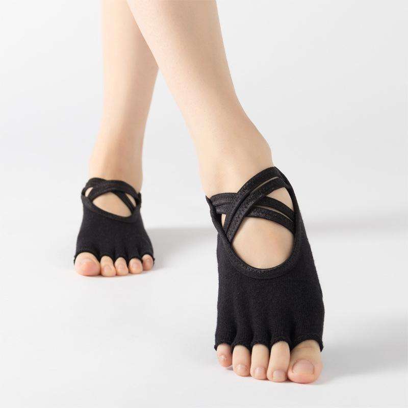 Terry Five-Finger Socks Cotton Thickened Warm and Non-Slip Yoga Socks Cross Strap Dance Socks, Si...