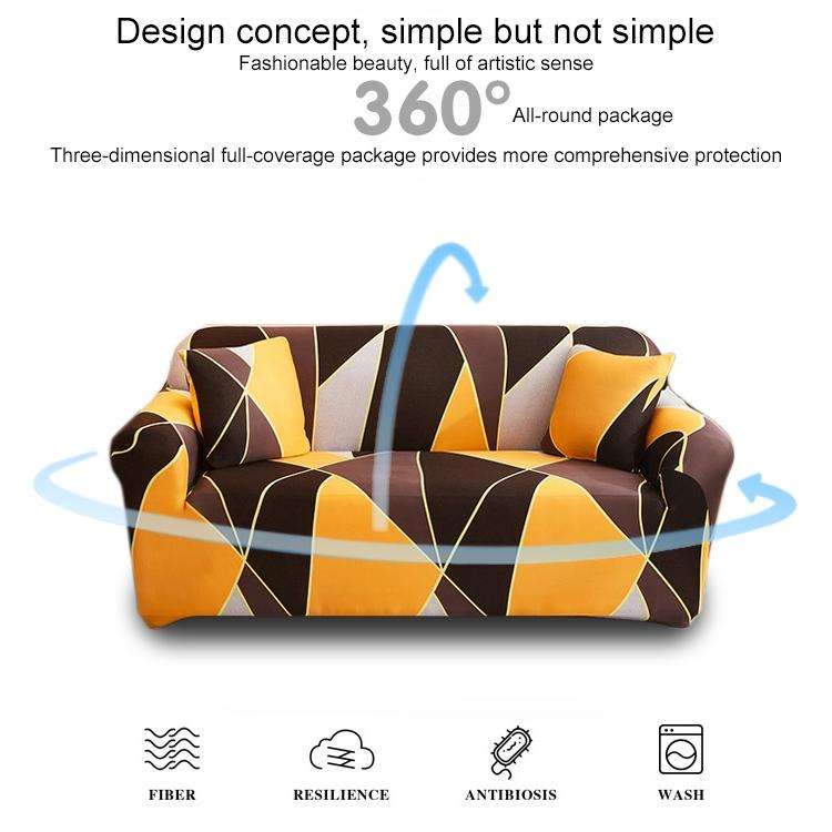 Double Seat Full Coverage Elastic Non-slip Sofa Cover(Geometric Orange)