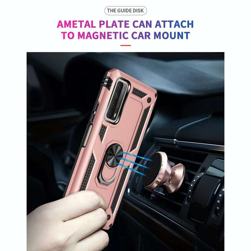 For Huawei P Smart 2021 Shockproof TPU + PC Protective Case with 360 Degree Rotating Holder(Rose ...