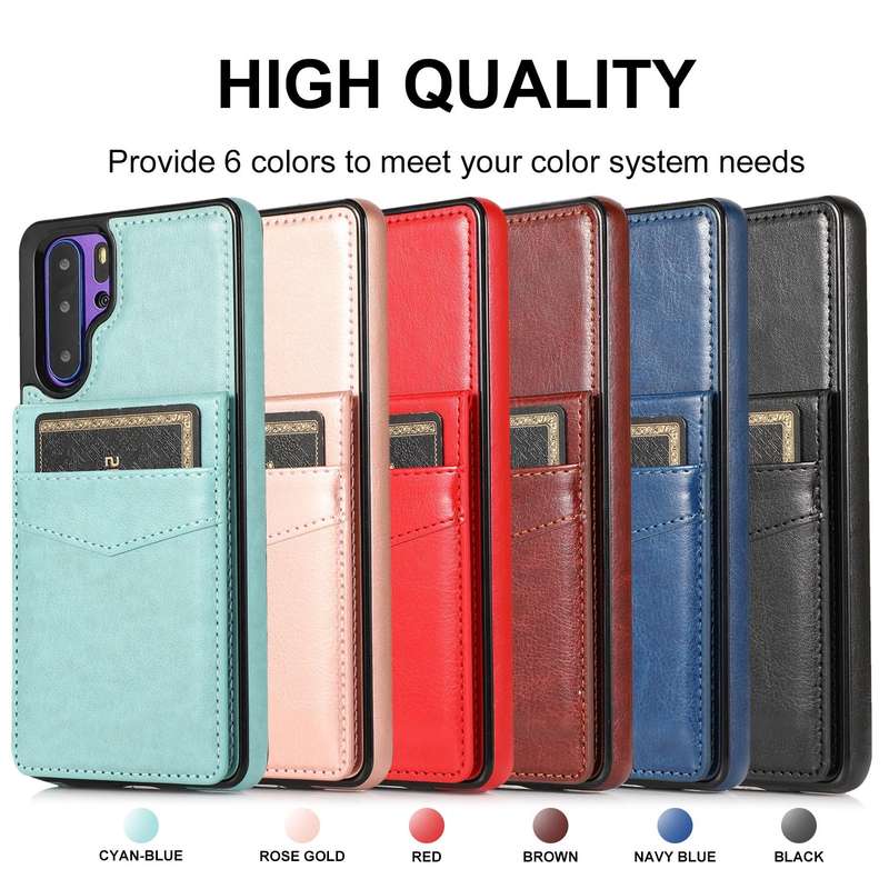 For Huawei P30 Pro Solid Color PC + TPU Protective Case with Holder & Card Slots(Black)