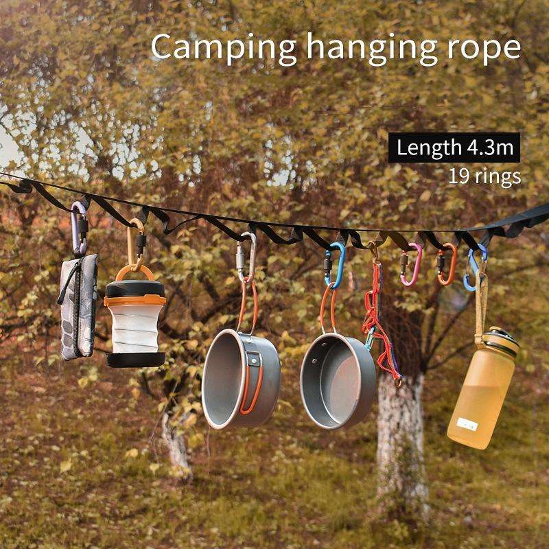 Outdoor Camping Tents Storage Clothesline 19 Ring Wild Camp Straps Lanyard, Length: 4.3m(Black)
