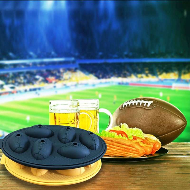 Rugby Shape 3D Ice Cube Mold Maker Bar Party Silicone Trays Chocolate Mold Kitchen Tool (Black)