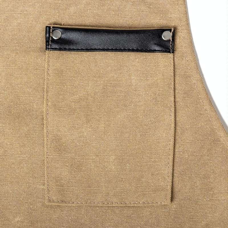 Washed Canvas Apron Chef Cafe Shop BBQ Hairdresser Aprons(Khaki)