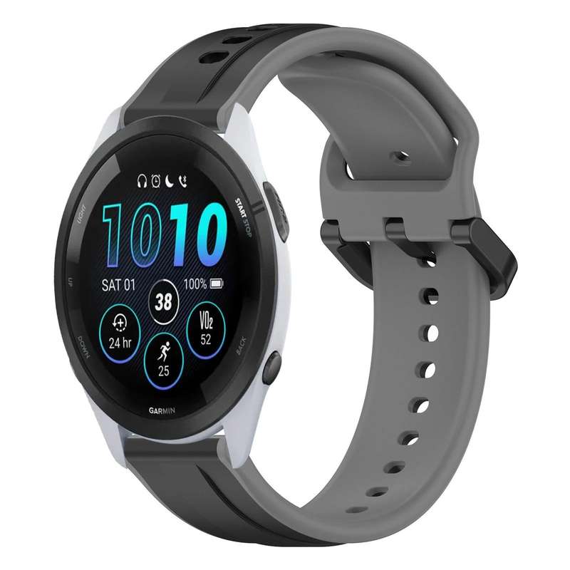 For Garmin Forerunner 265 22mm Convex Loop Two-Color Silicone Watch Band(Black+Grey)