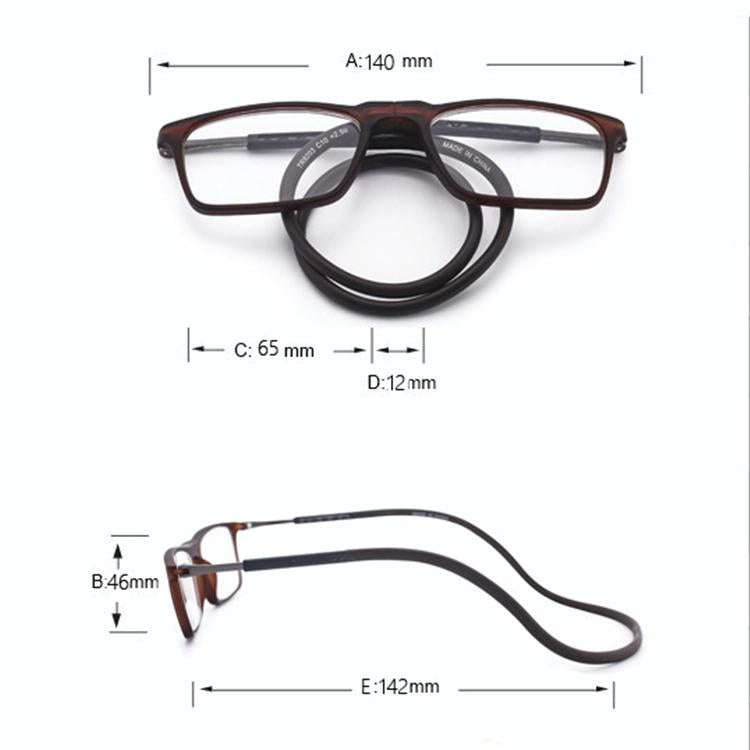 Anti Blue-ray Adjustable Neckband Magnetic Connecting Presbyopic Glasses, +1.50D(Black)