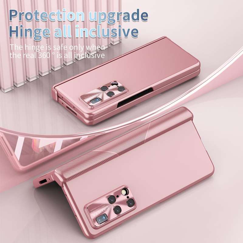 For Huawei Mate X2 Electroplating Hinged Folding Phone Case with S Pen Fold Edtion(Pink)