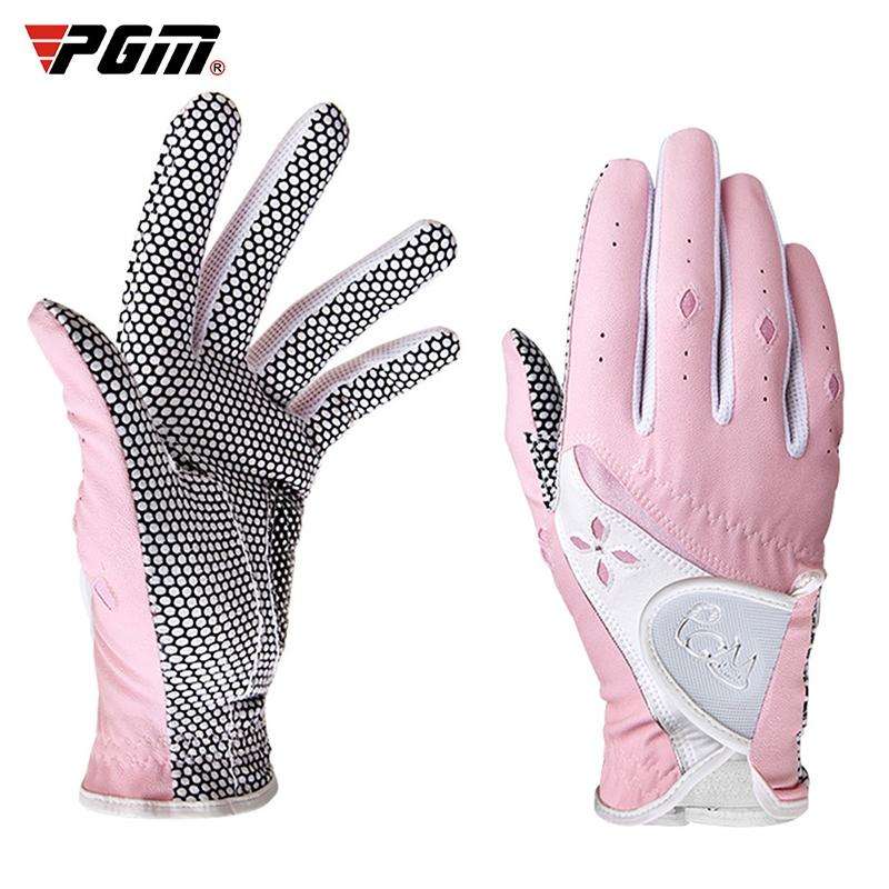 PGM One Pair Golf Non-Slip PU Leather Gloves for Women (Color:Pink Size:17)