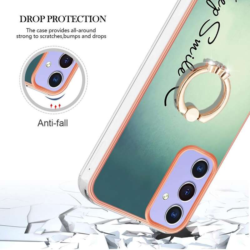 For Samsung Galaxy A15 5G Electroplating Dual-side IMD Phone Case with Ring Holder(Smile)