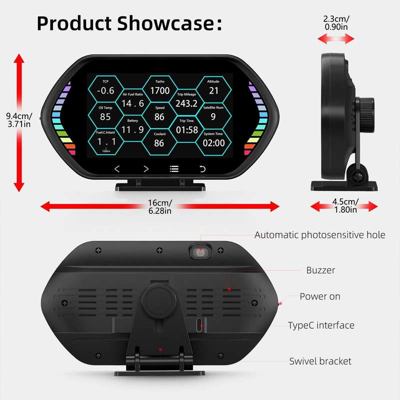 F12 4.5-inch Multi-function HD OBD LCD Instrument Car GPS Slope Meter HUD Head-up Display