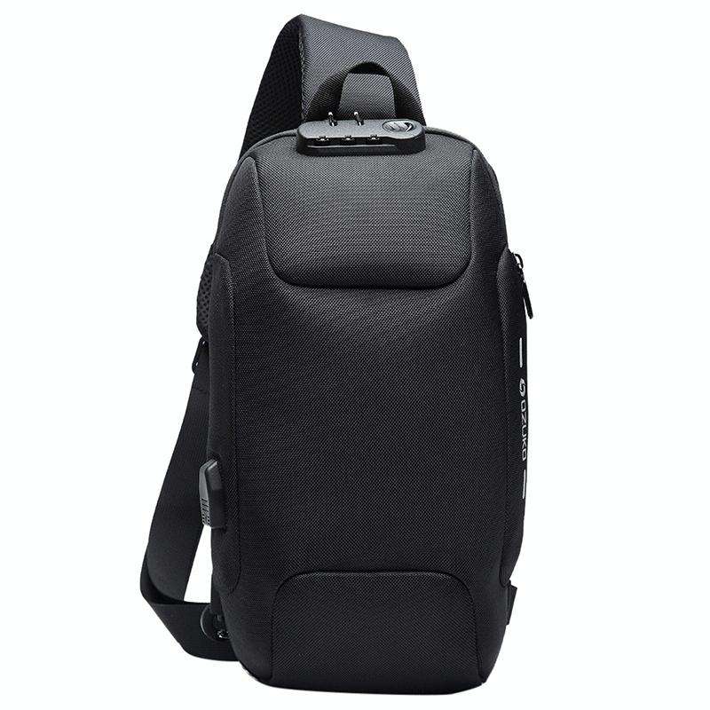 OZUKO 9223 Anti-theft Men Chest Bag Waterproof Crossbody Bag with External USB Charging Port, Sty...
