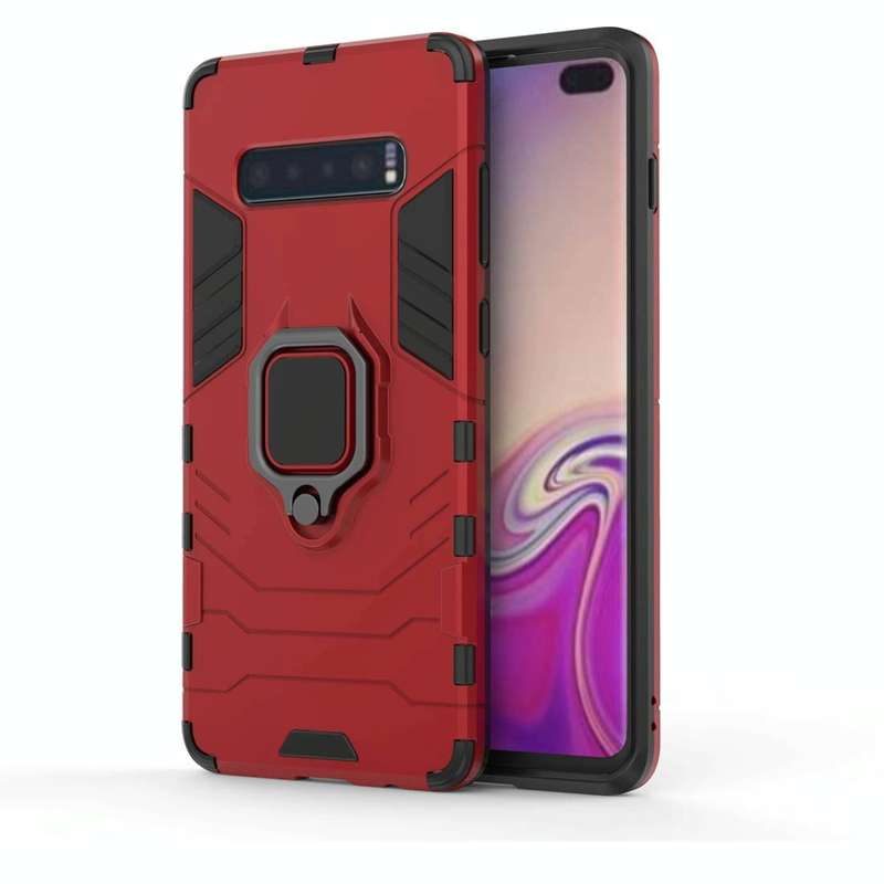 PC + TPU Shockproof Protective Case for Samsung Galaxy S10 Plus, with Magnetic Ring Holder(Red)