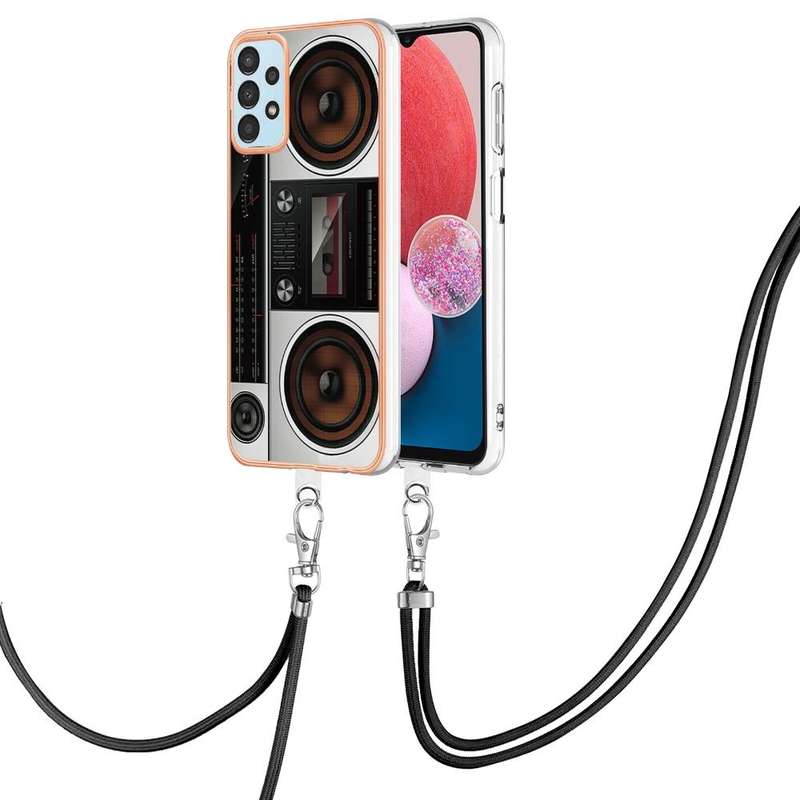 For Samsung Galaxy A54 5G Electroplating Dual-side IMD Phone Case with Lanyard(Retro Radio)
