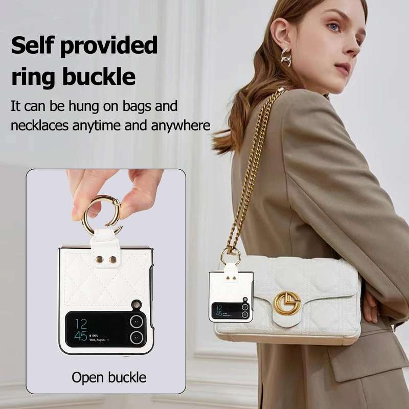 For Samsung Galaxy Z Flip4 Rhombic Microfiber Folding Phone Case with Ring(White)