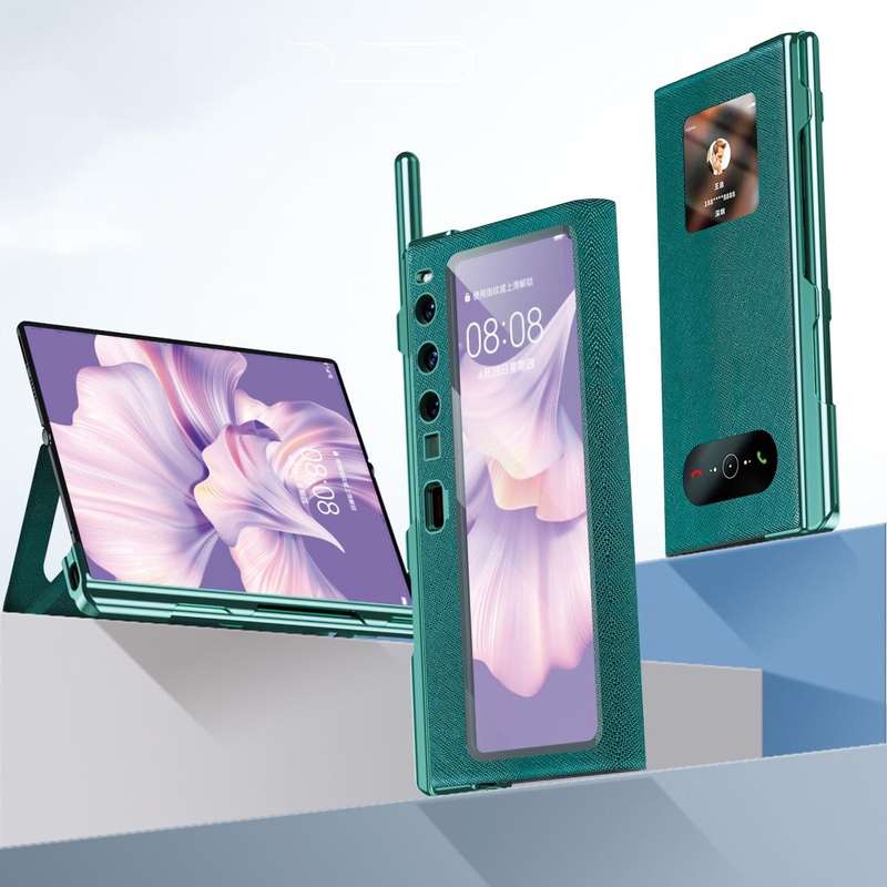 For Huawei Mate Xs 2 integrated Cross Pattern Electroplating All-inclusive Phone Case with Stand(...