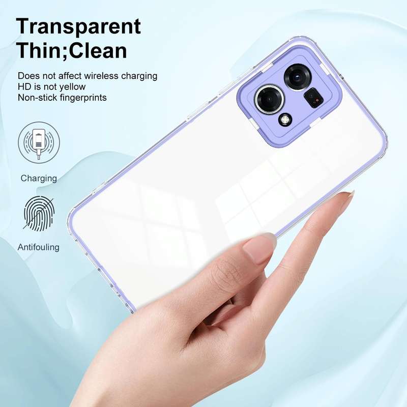For OPPO Reno7 4G / Reno8 4G / F21 Pro 4G 3 in 1 Clear TPU Color PC Frame Phone Case(Purple)