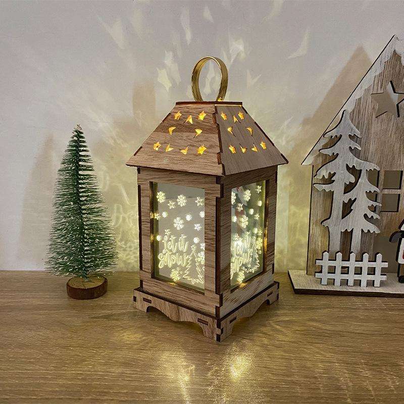 Wooden Christmas Decoration Wind Lantern LED Luminous Ornaments Portable Lantern Holiday Lights, ...