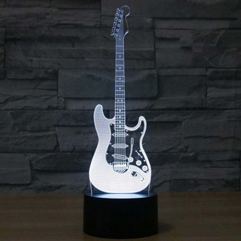 Electric Guitar Shape 3D Touch Switch Control LED Light , 7 Color Discoloration Creative Visual S...