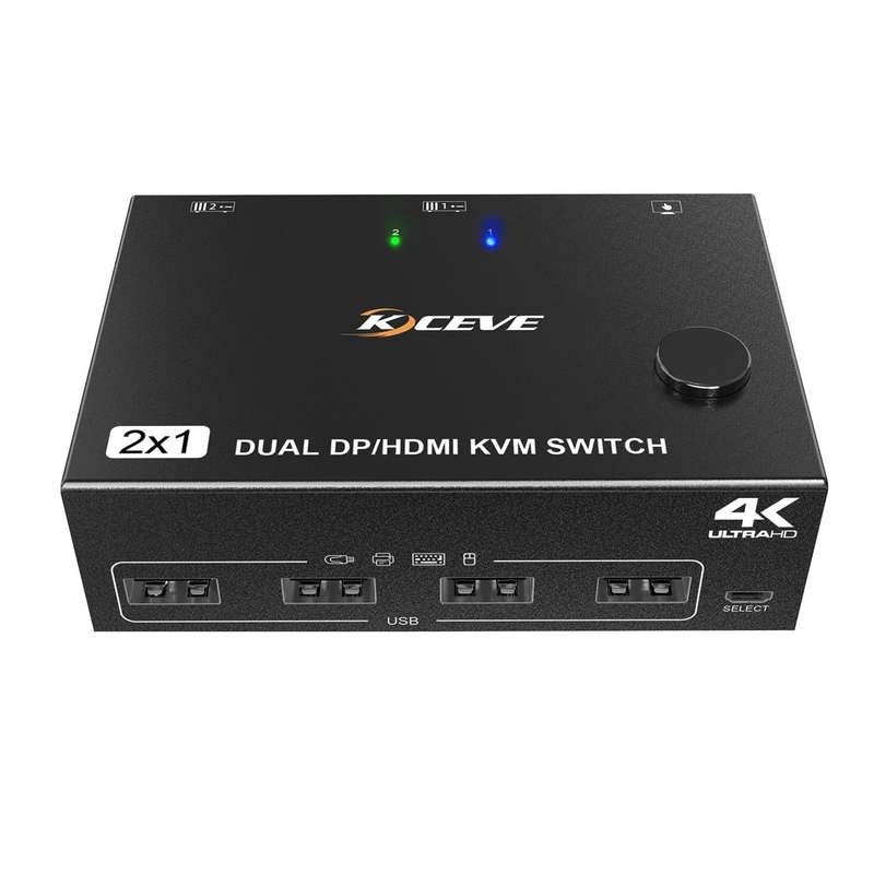 202DH DP HDMI Dual Channel KVM Switch Computer Host DP Interface Keyboard Mouse Sharing Display(B...