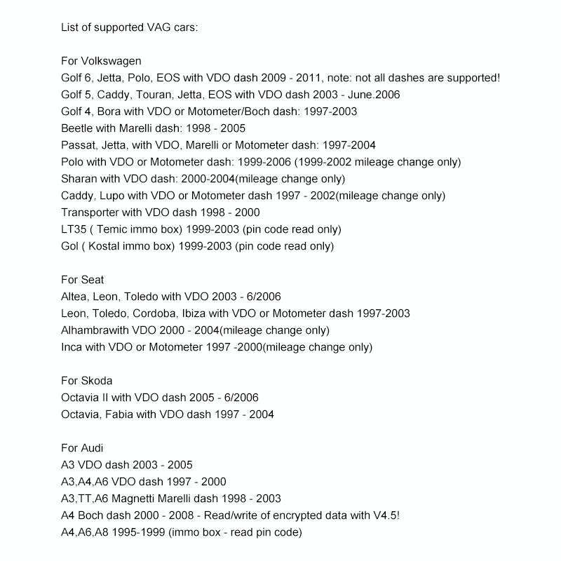 Car VAG Tacho USB5.0 Support VDO NEC MCU 24C32.24C64 Diagnostic Tool