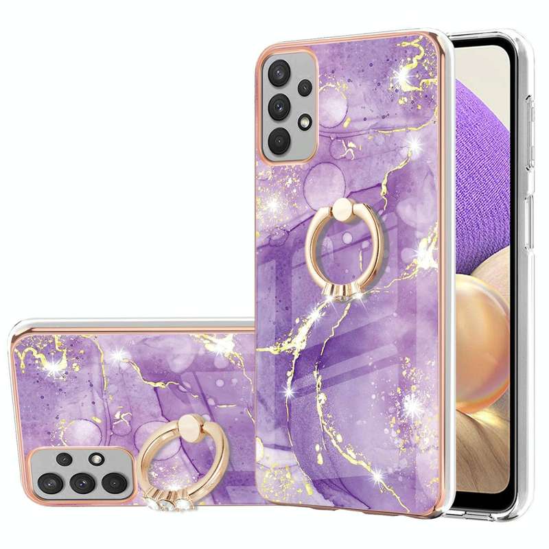 Samsung Galaxy A53 5G Electroplating Marble IMD TPU Phone Case with Ring Holder(Purple 002)