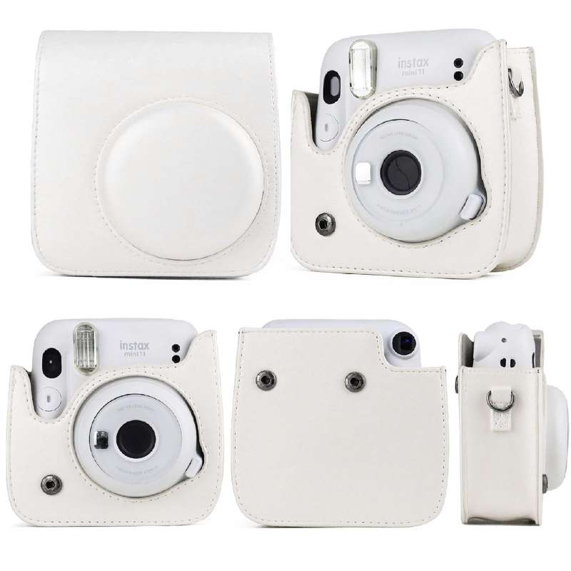 Solid Color Full Body Camera Leather Case Bag with Strap for FUJIFILM Instax mini 11 (White)