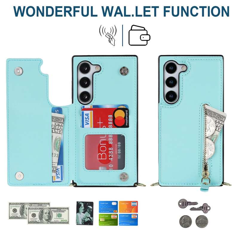 For Samsung Galaxy S23 5G Cross-body Zipper Square Phone Case(Green)