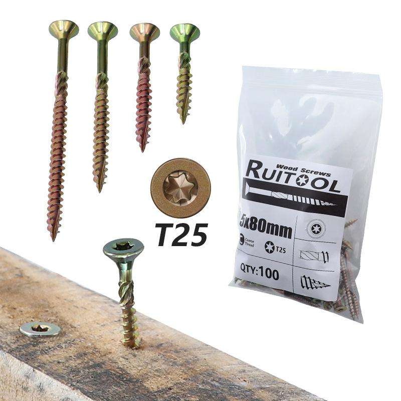 RUITOOL T25 100pcs Woodworking Screws Torx Self Tapping Screws 4.5 x 60mm