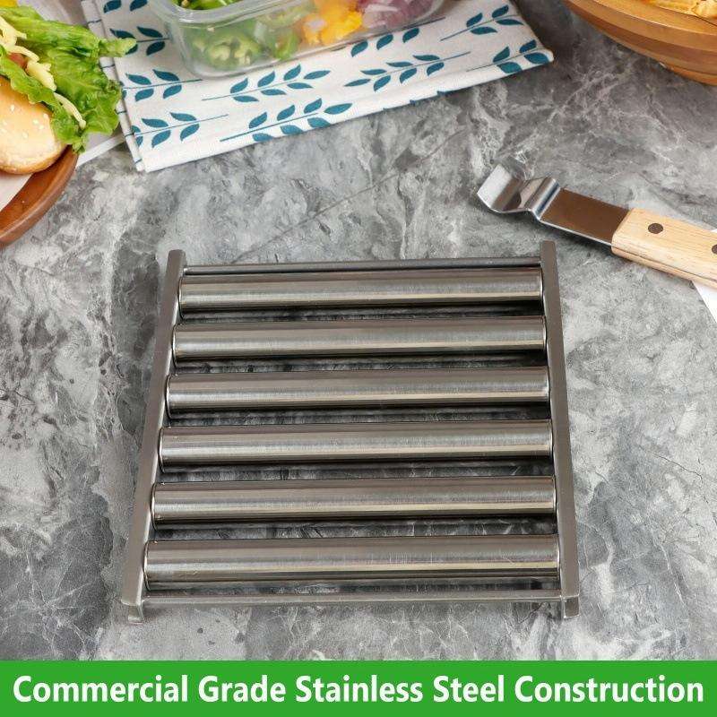 Hot Dog Sausage Grill Stainless Steel Wooden Handle BBQ Rack Kitchen Tools(Boxed)