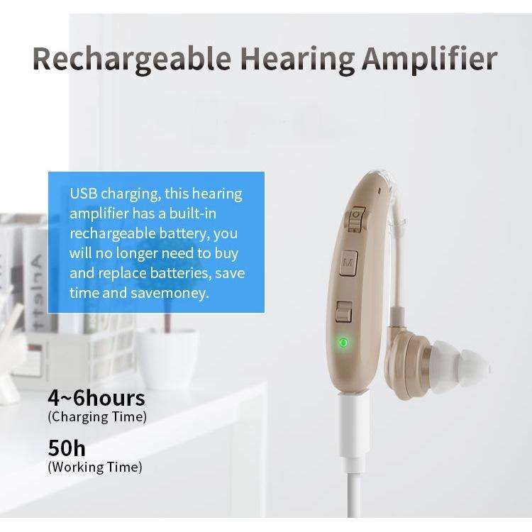 USB Charging Earhook Noise Reduction Hearing Aid Sound Amplifier(Skin-color)