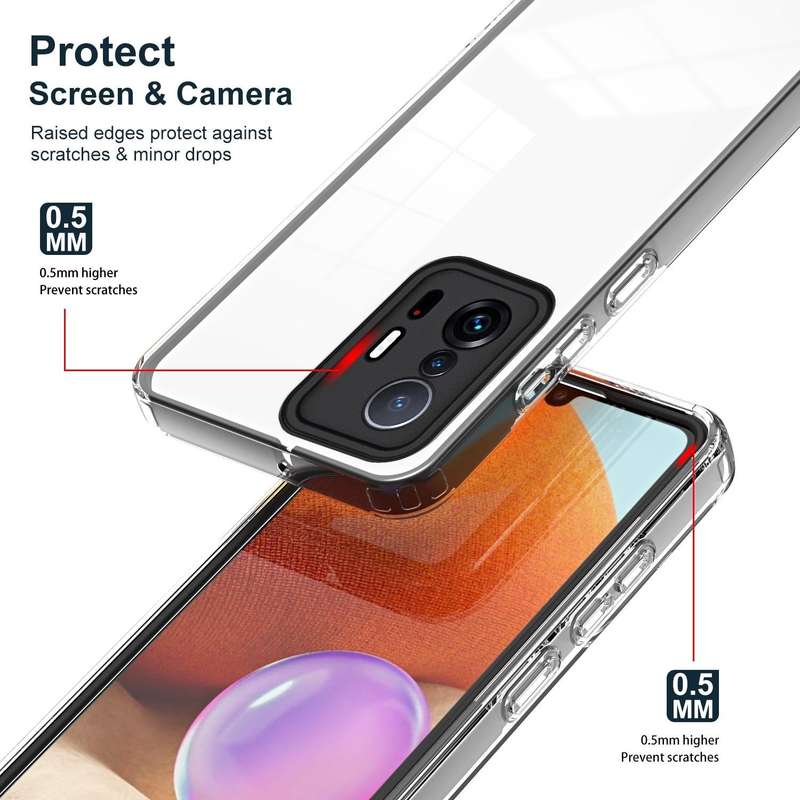 For Xiaomi 11T Pro 3 in 1 Clear TPU Color PC Frame Phone Case(Black)