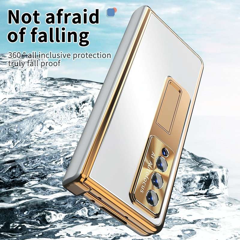 For Samsung Galaxy Z Fold4 Aluminum Alloy Double Hinge Shockproof Phone Protective Case(Silver Gold)