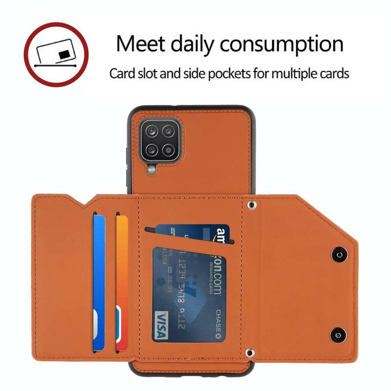 For Samsung Galaxy A12 Skin Feel PU + TPU + PC Back Cover Shockproof Case with Card Slots & Holde...