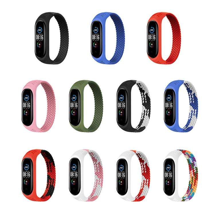 For Xiaomi Mi Band 6 / 5 / 4 / 3 Universal Nylon Elasticity Weave Watch Band, Size:M 160mm(Red Bl...