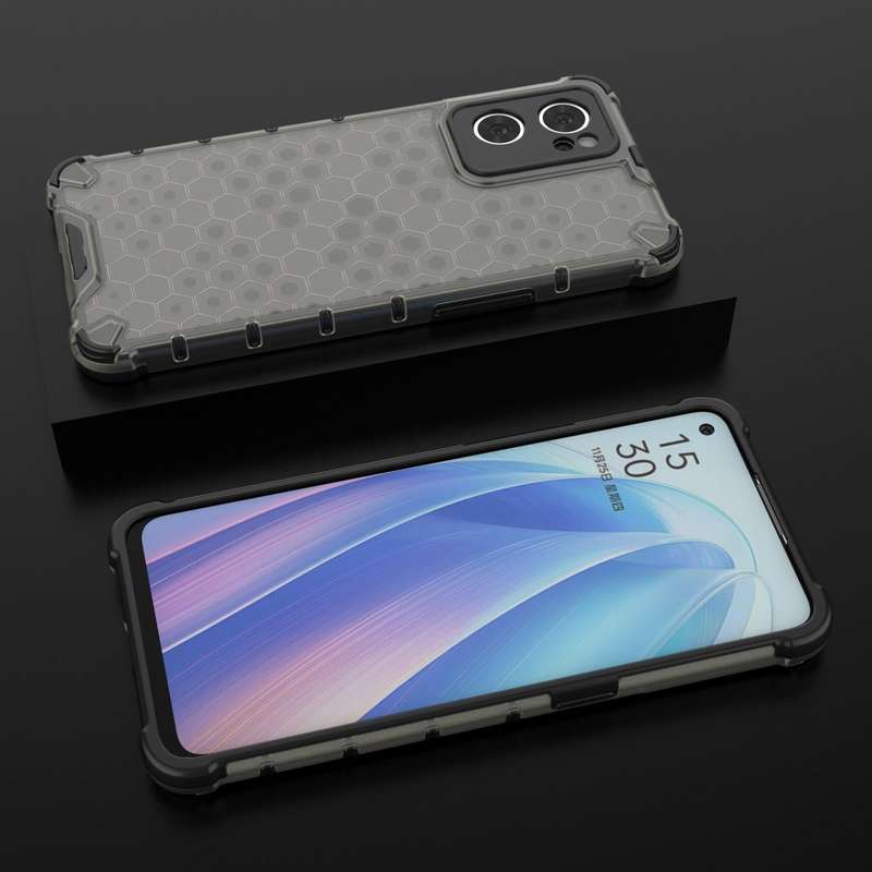 For OPPO Reno7 5G Honeycomb PC + TPU Phone Case(Black)