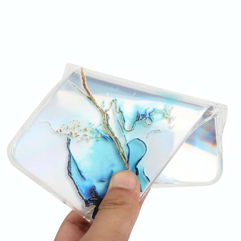 For Samsung Galaxy A03 Laser Marble Pattern Clear TPU Phone Case(Blue)