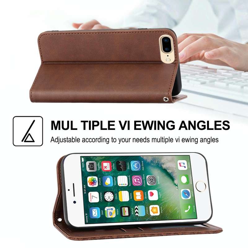 For iPhone 7 Plus / 8 Plus Cubic Grid Calf Texture Magnetic Closure Leather Phone Case(Brown)