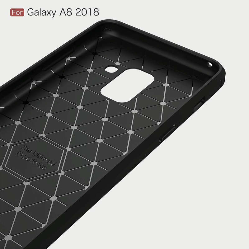 For Galaxy A8 (2018) Brushed Texture Carbon Fiber Shockproof TPU Protective Back Case (Black)