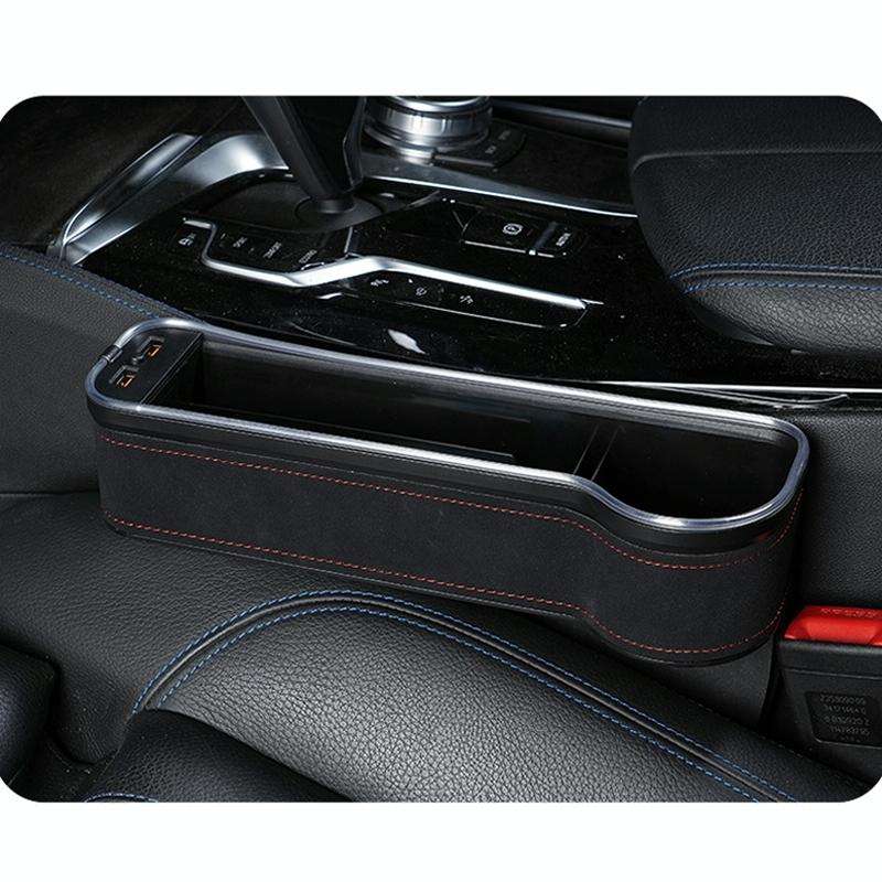 Car Central Control Seat Gap Storage Box with Dual USB Ambient Lights, Color: Suede Coffee Princi...