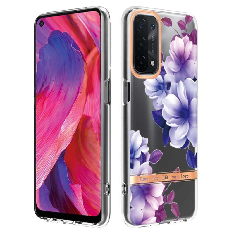 For OPPO A74 5G / A93 5G / A54 5G / A93S 5G Flowers and Plants Series IMD TPU Phone Case(Purple B...
