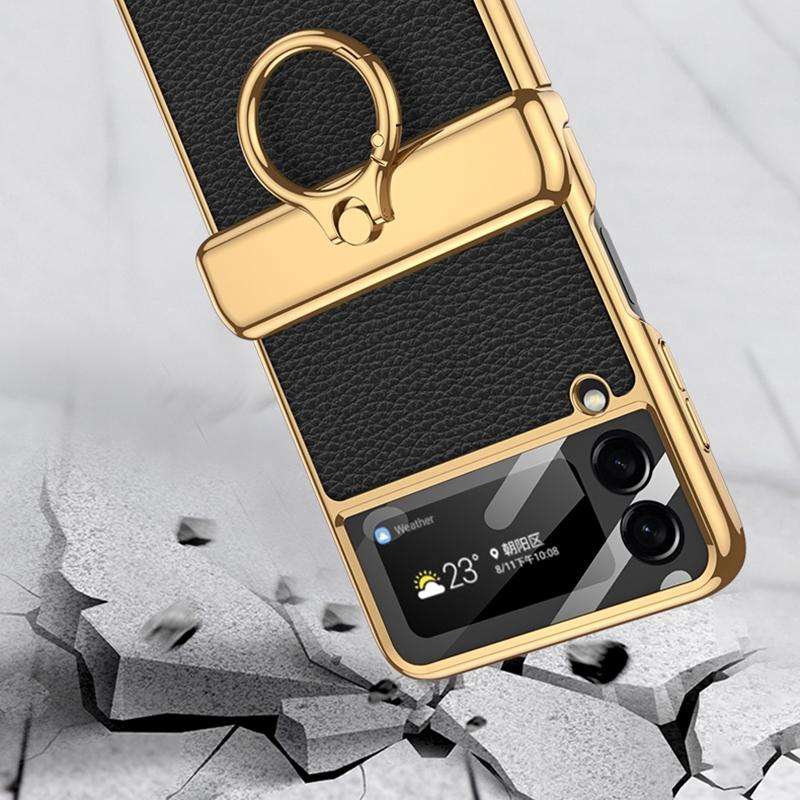 For Samsung Galaxy Z Flip3 5G GKK Integrated Plating + Leather Flip Phone Case(Black)