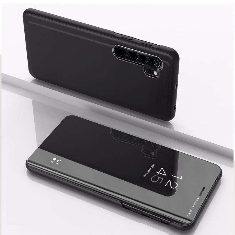 For Xiaomi Mi CC9 Pro Plated Mirror Horizontal Flip Leather Case with Holder(Black)