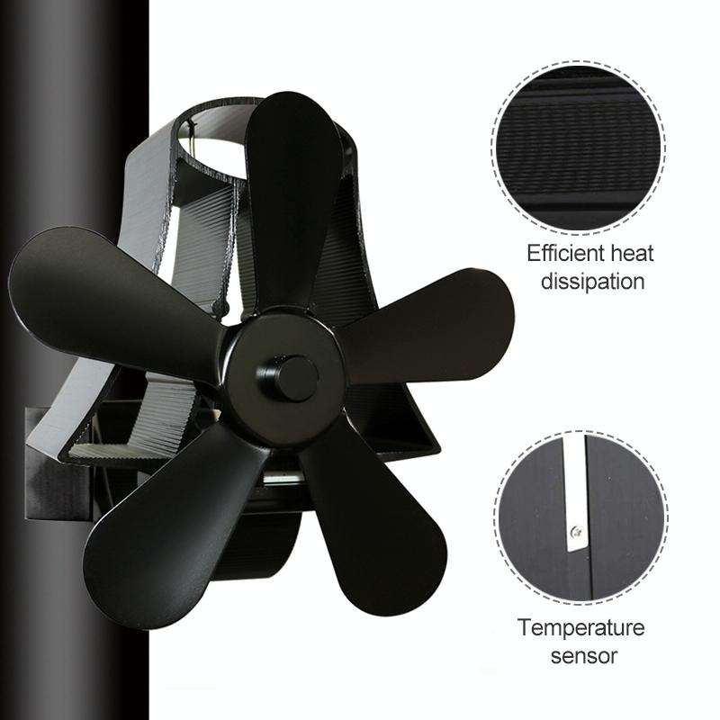 YL-106 5-Blade High Temperature Aluminum Heat Powered Fireplace Stove Fan(Grey)
